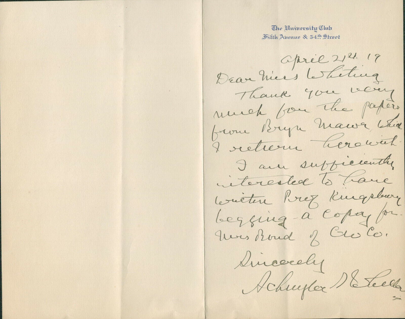 Schuyler Wheeler SIGNED AUTOGRAPHED Manuscript Letter Inventor Electric Fan