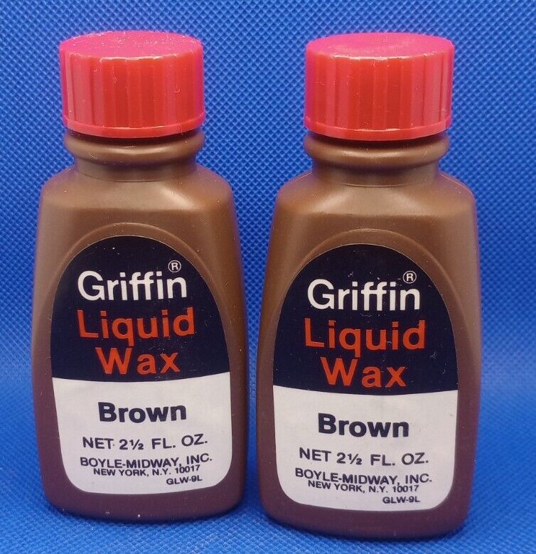 Griffin Brand Liquid Wax Brown Bottle, Great Vintage Condition Fast Ship(2Lot).