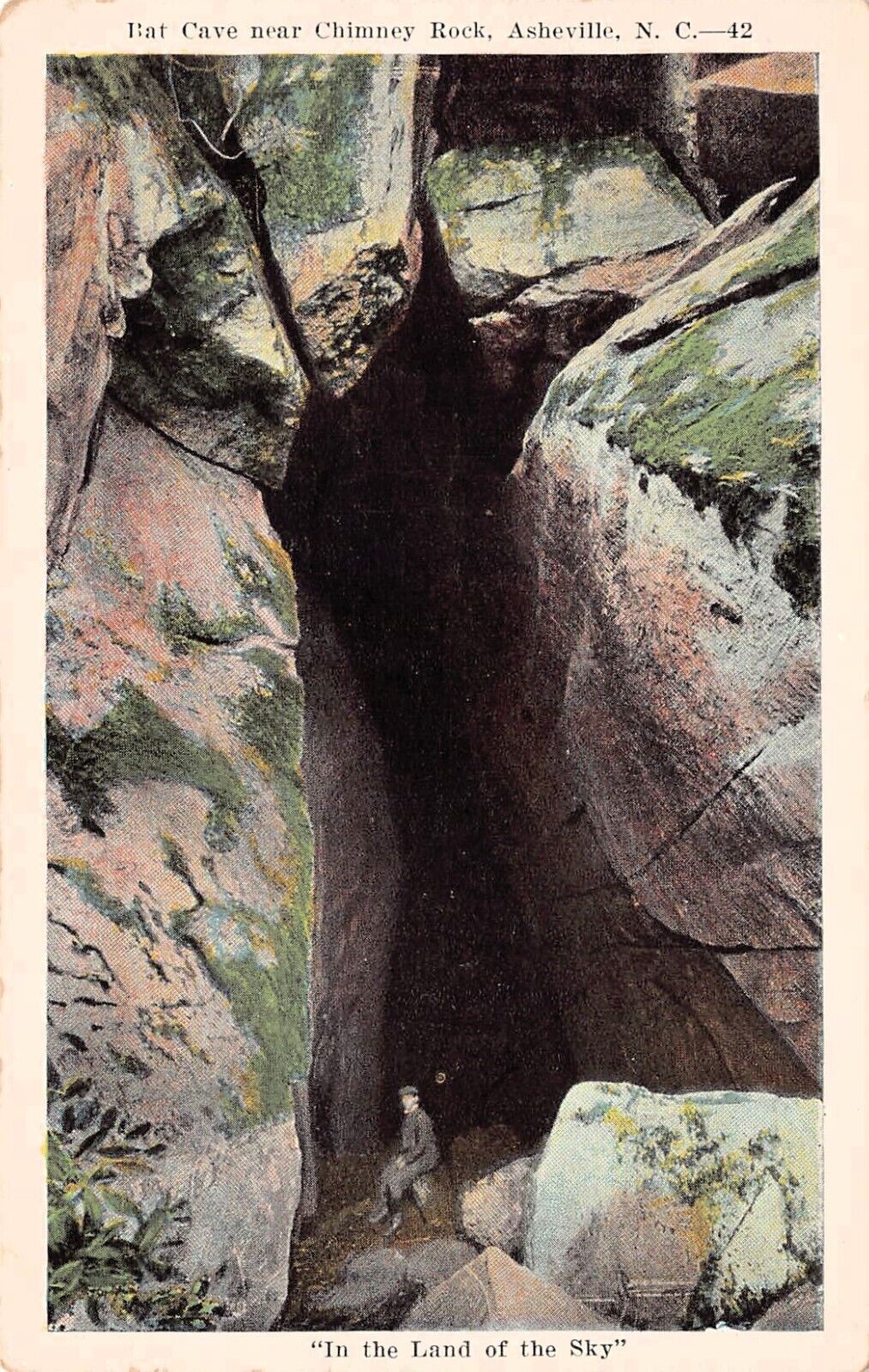 Asheville NC Chimney Rock Blue Ridge Mtns Bat Cave Hickory Vtg Postcard C66