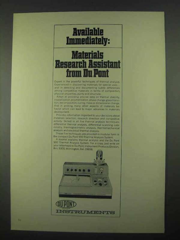 1967 Du Pont 900 Differential Thermal Analyzer Ad