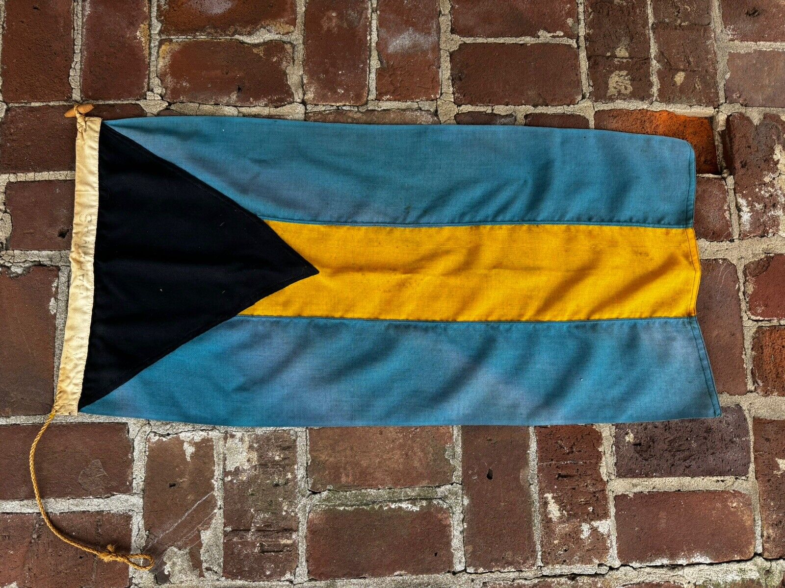 Rare XL Sewn Wool Flag Bahamas Old Art Textile Cloth USA Nautical Hemp Rope Boat