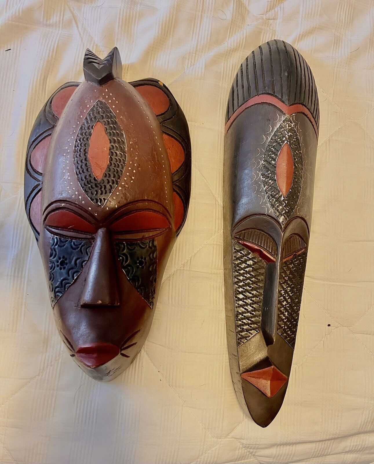 Set Of 2 - Hanging African Tribal Masks 17.5\