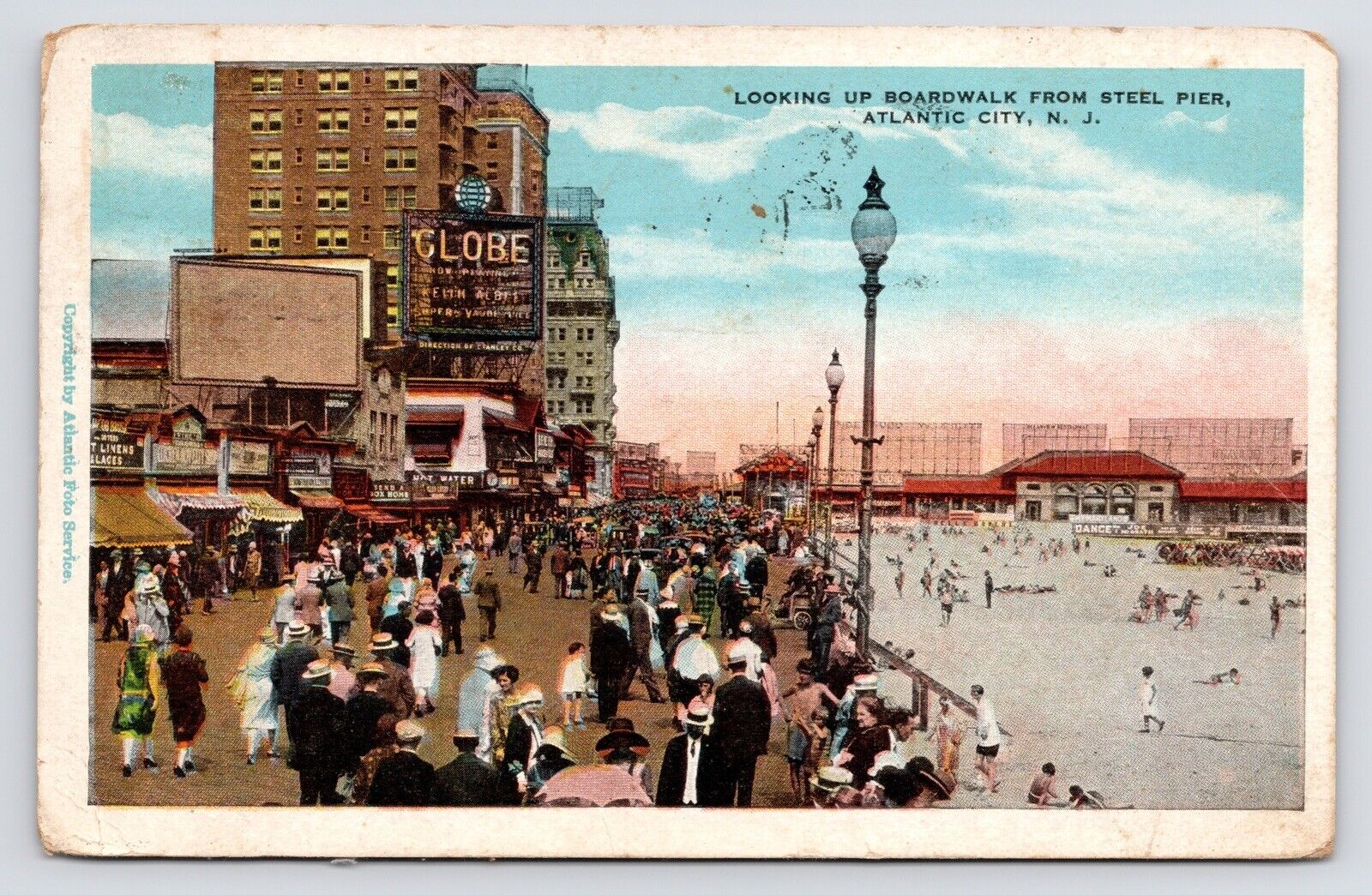 c1920s~Atlantic City New Jersey NJ~Crowd~Globe Vaudeville Theatre~Vtg Postcard