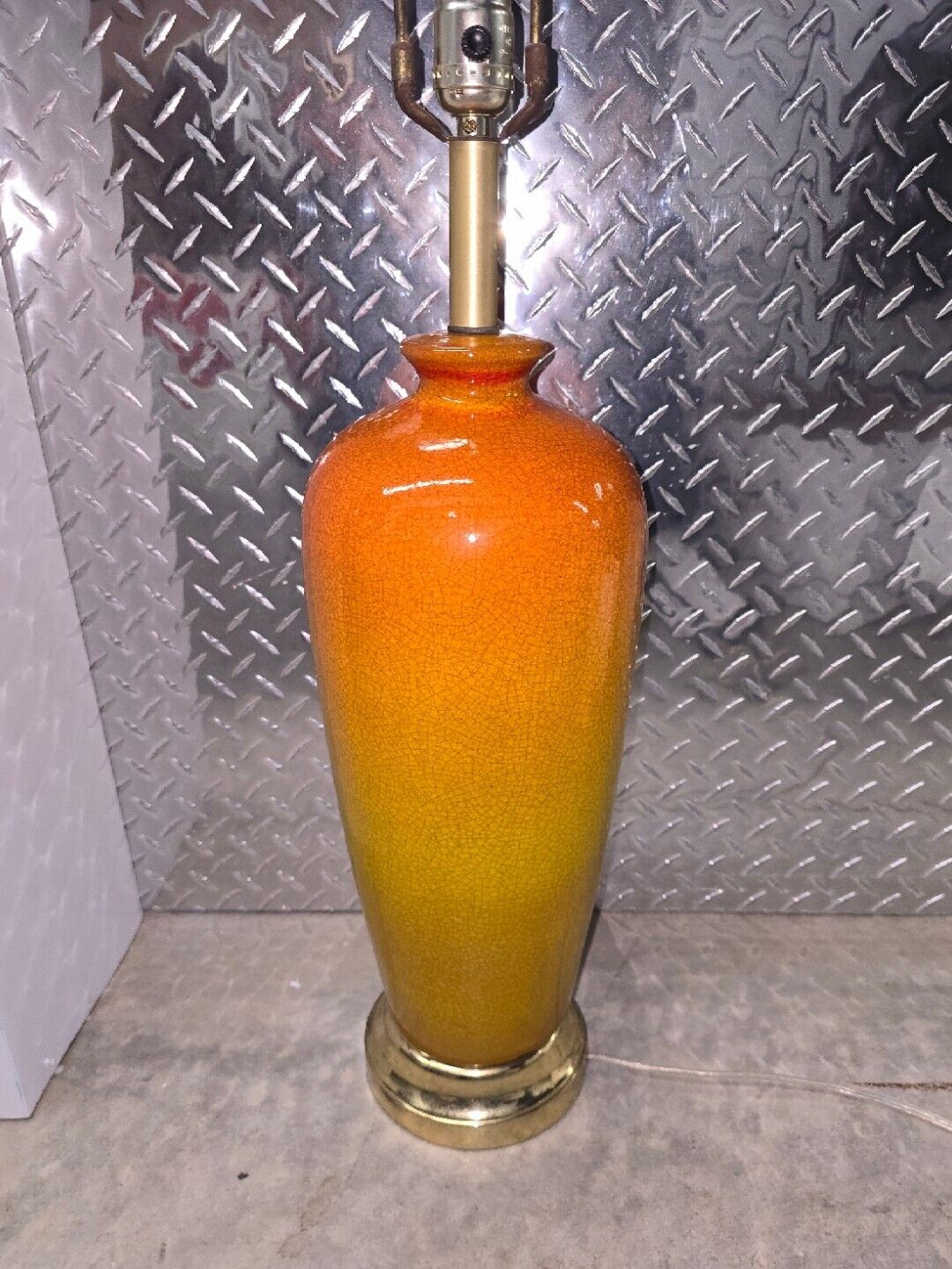 Vintage Mid Century Orange Ombre Ceramic Crackle Glaze Table Lamp 1960s 