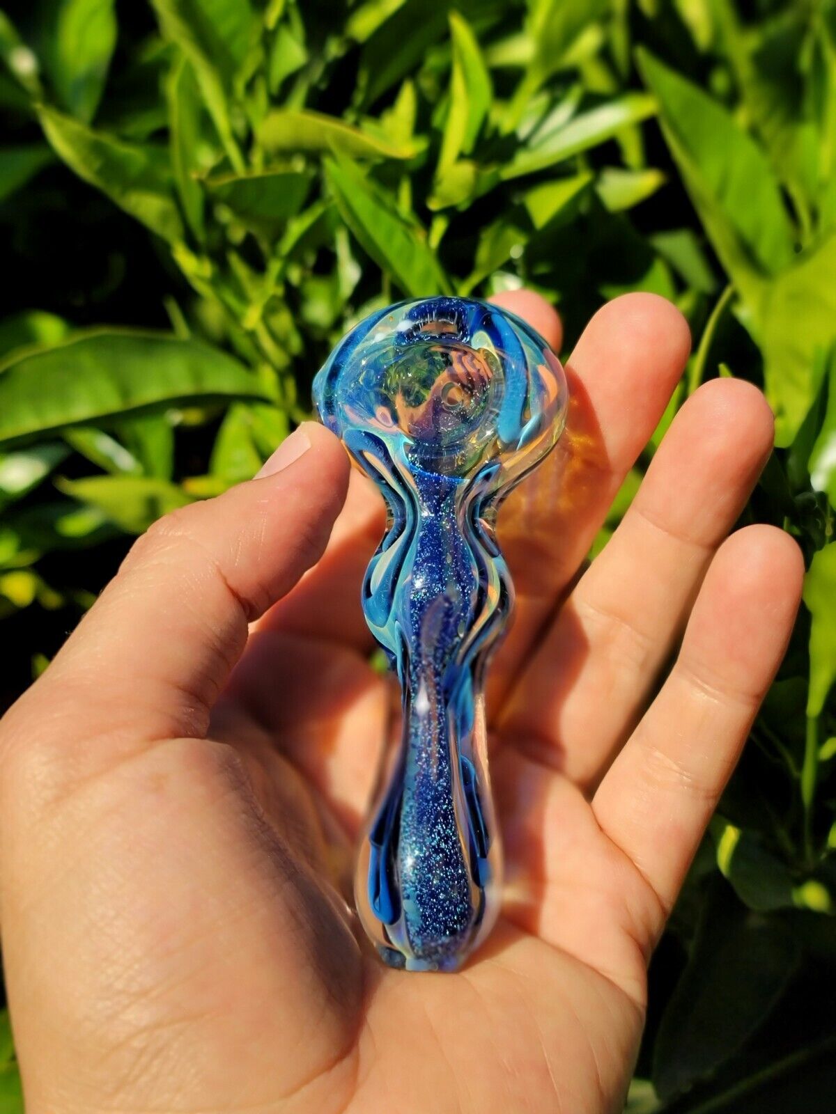 Tobacco Beautiful Starry Night Vibes Blue Glass Hand Pipe Durable, 4 inches