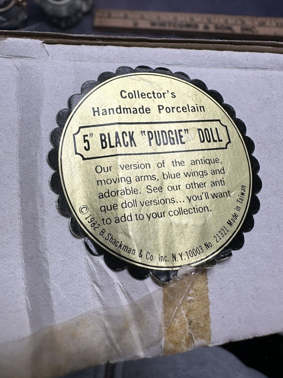 Vintage Angel Pudgie Kewpie Porcelain Doll African American In Original Box
