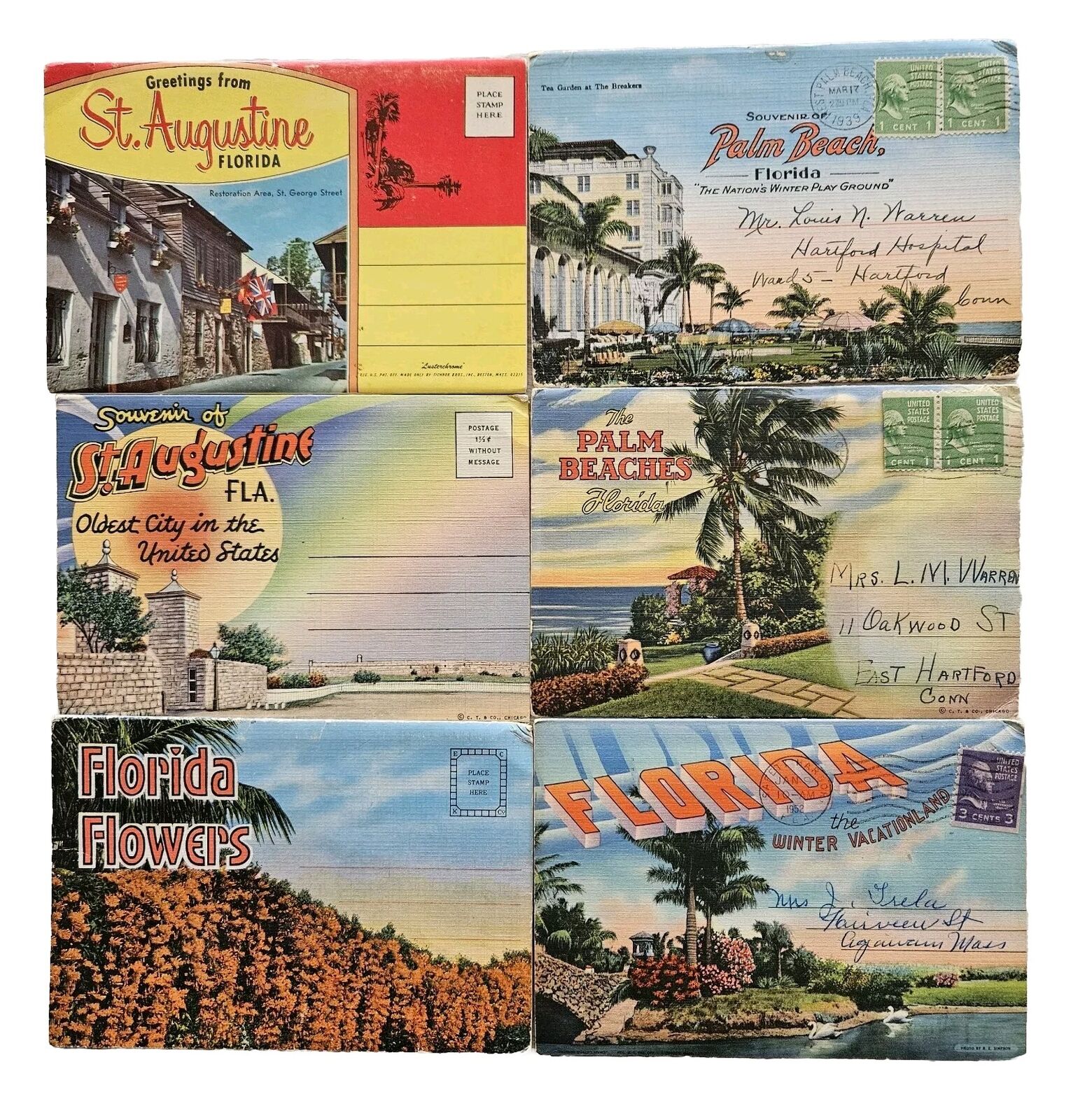 Vintage Postcards Souvenir Pictures Lot Florida Palm Springs, St.  Augustine