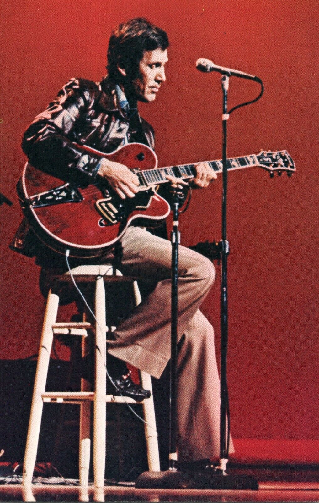 Chet Atkins on Stool Playing Red Gretsch Guitar Vintage Postcard
