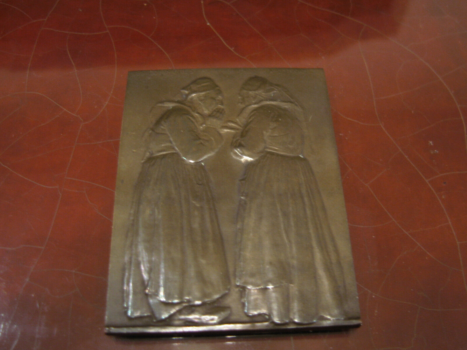 Antique A Schwab 1912 Bronze Plaque Les Commeres Ladies Gossiping