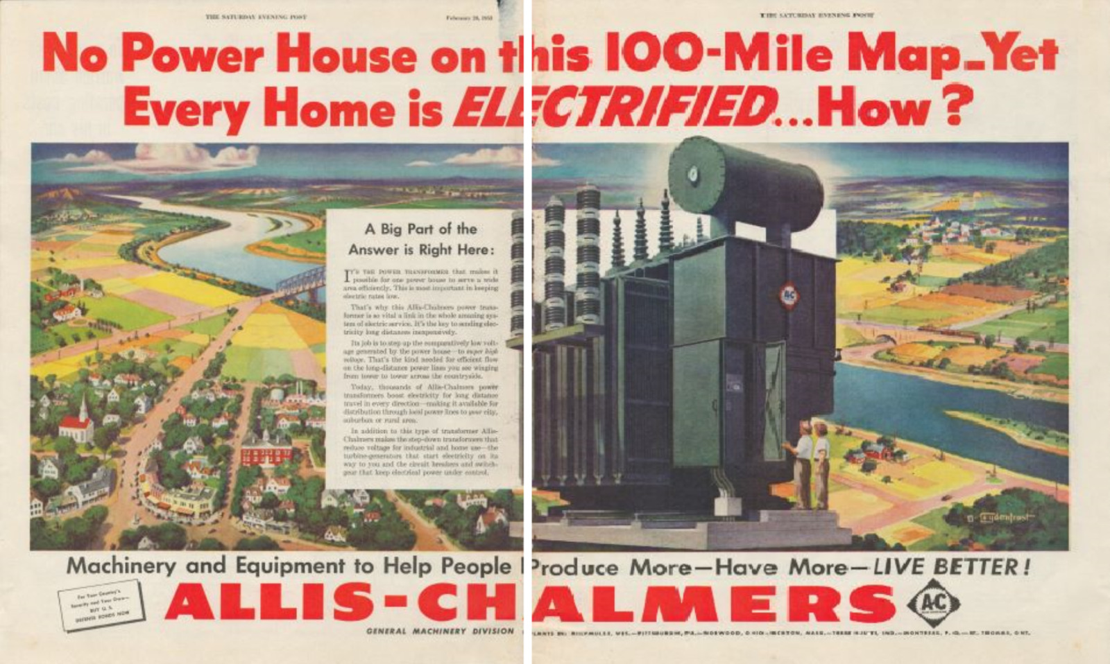 1953 Allis Chalmers Electric Utility Transformer Power House Print Ad 2 Page