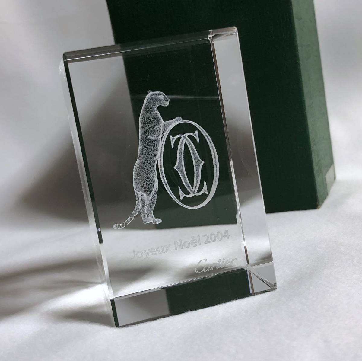 Genuine limited Cartier Panther cube type crystal paper weight From JPN F/S Rare