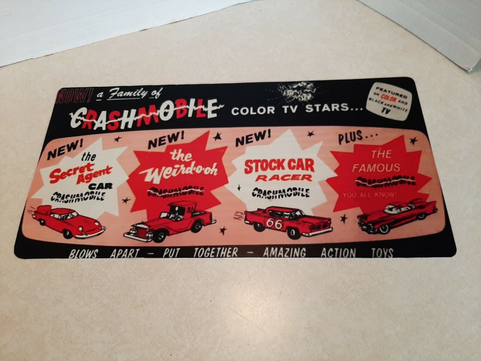 1960\'s Tri-Play Toys Crashmobile Plastic Store Advertising Sign 17\