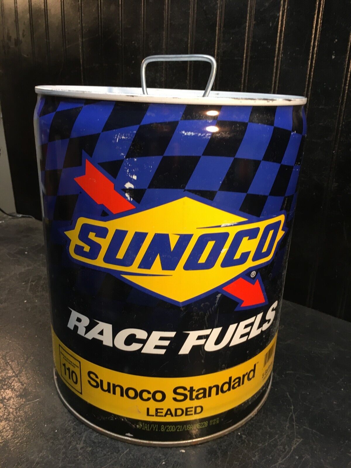 Vintage Sunoco Racing Fuel Leaded Gasoline 5 Gallon Metal Can NASCAR Sign