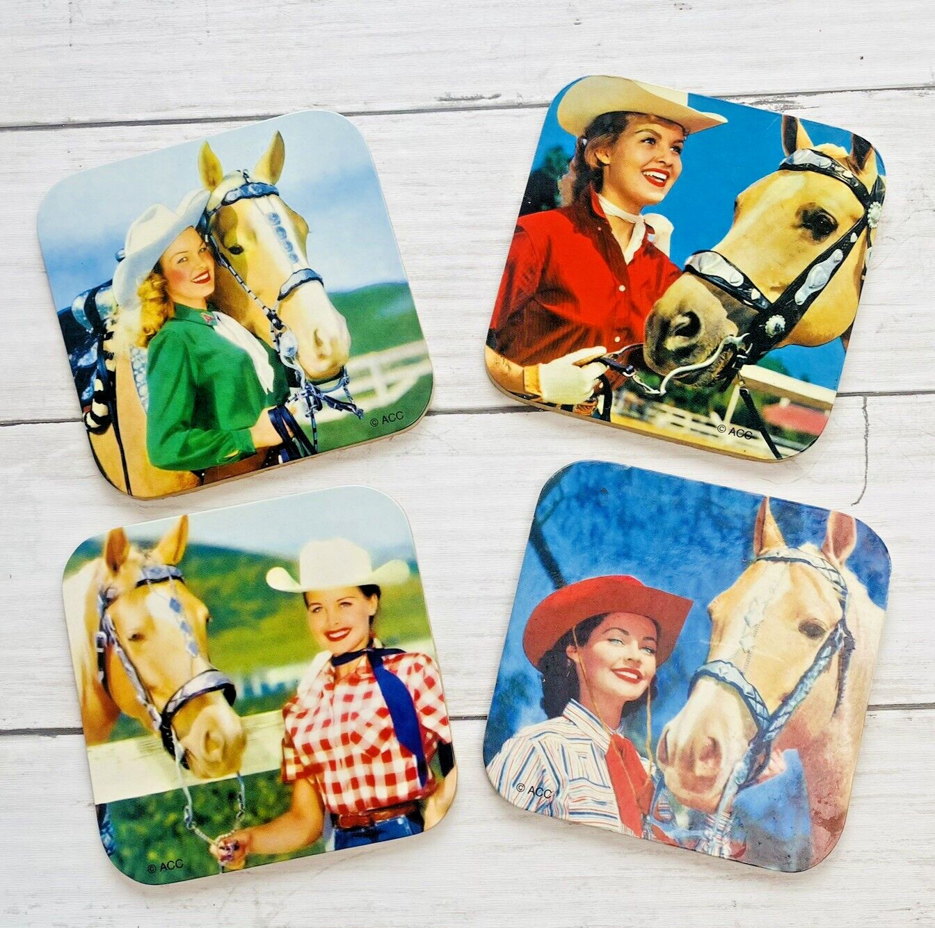 Vintage Western Cowgirl Farm Coaster Set of 4