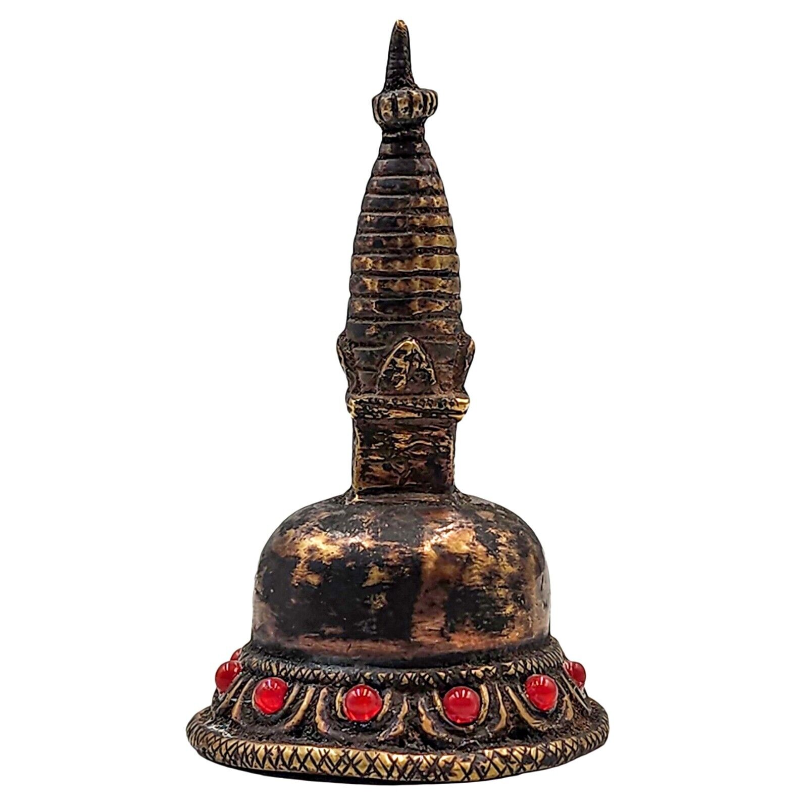 Tibetan Antiqued Home Décor Buddhist Cooper Lotus Stupa Statue Nepal Collectible