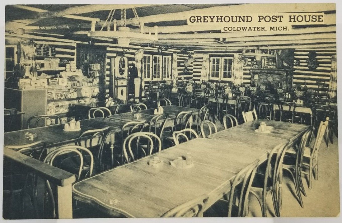 Greyhound Post House Restaurant Eatery Coldwater Michigan Vintage Postcard