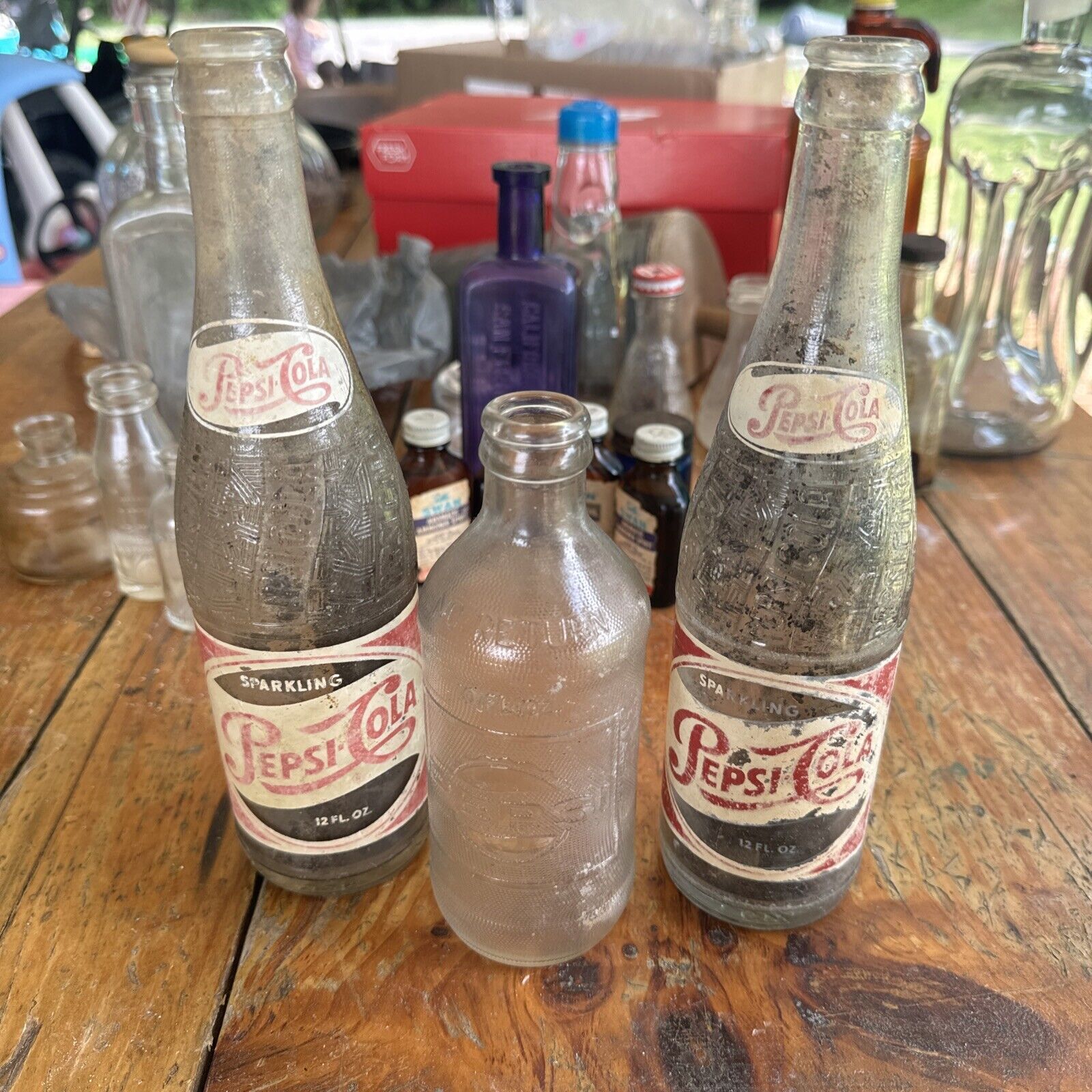 Lot of 3 Rare Vintage Glass Soda Bottles Pepsi