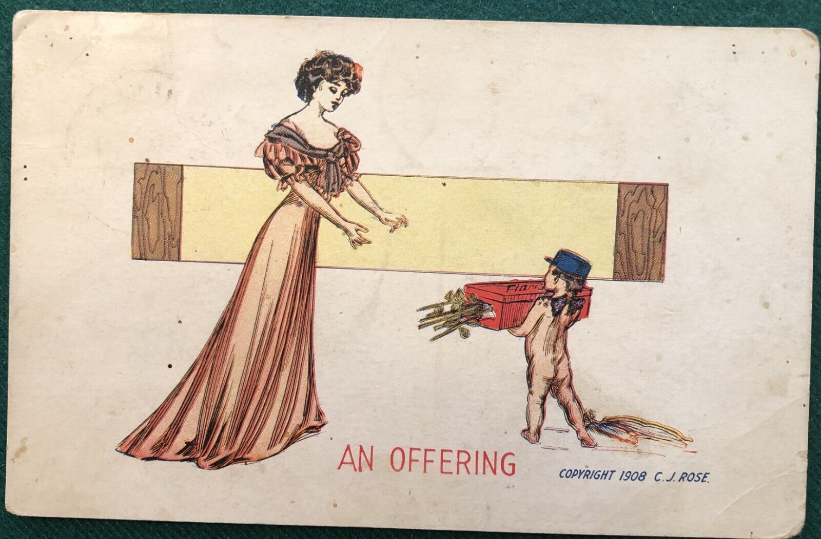Antique “An Offering” Post Card (Art By C.J. Rose, 1908) Posted 1908