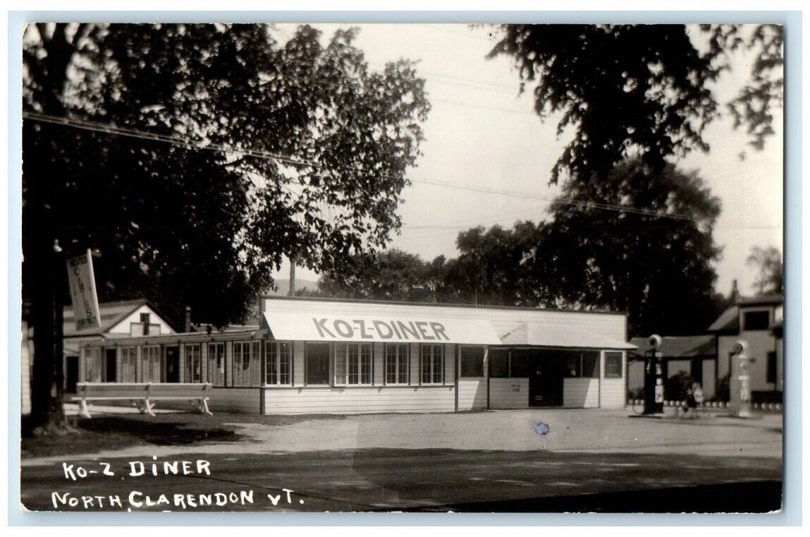 c1940's Ko-Z-Diner Restaurant Gas Pump North Clarendon VT RPPC Photo Postcard