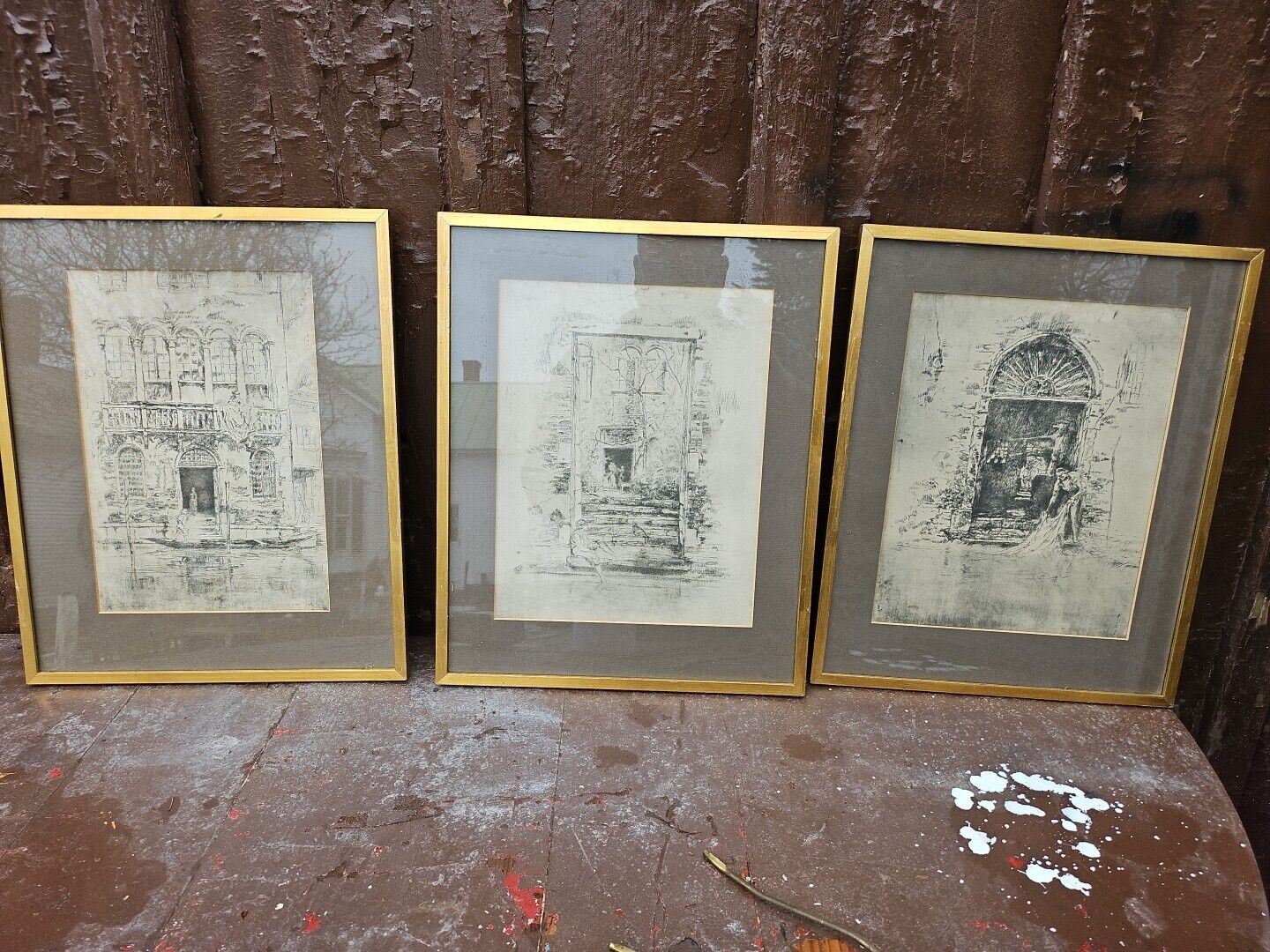 SET 3 FRAMED prints James McNeill Whistler Vintage Drawings Sketch 13x14.5\