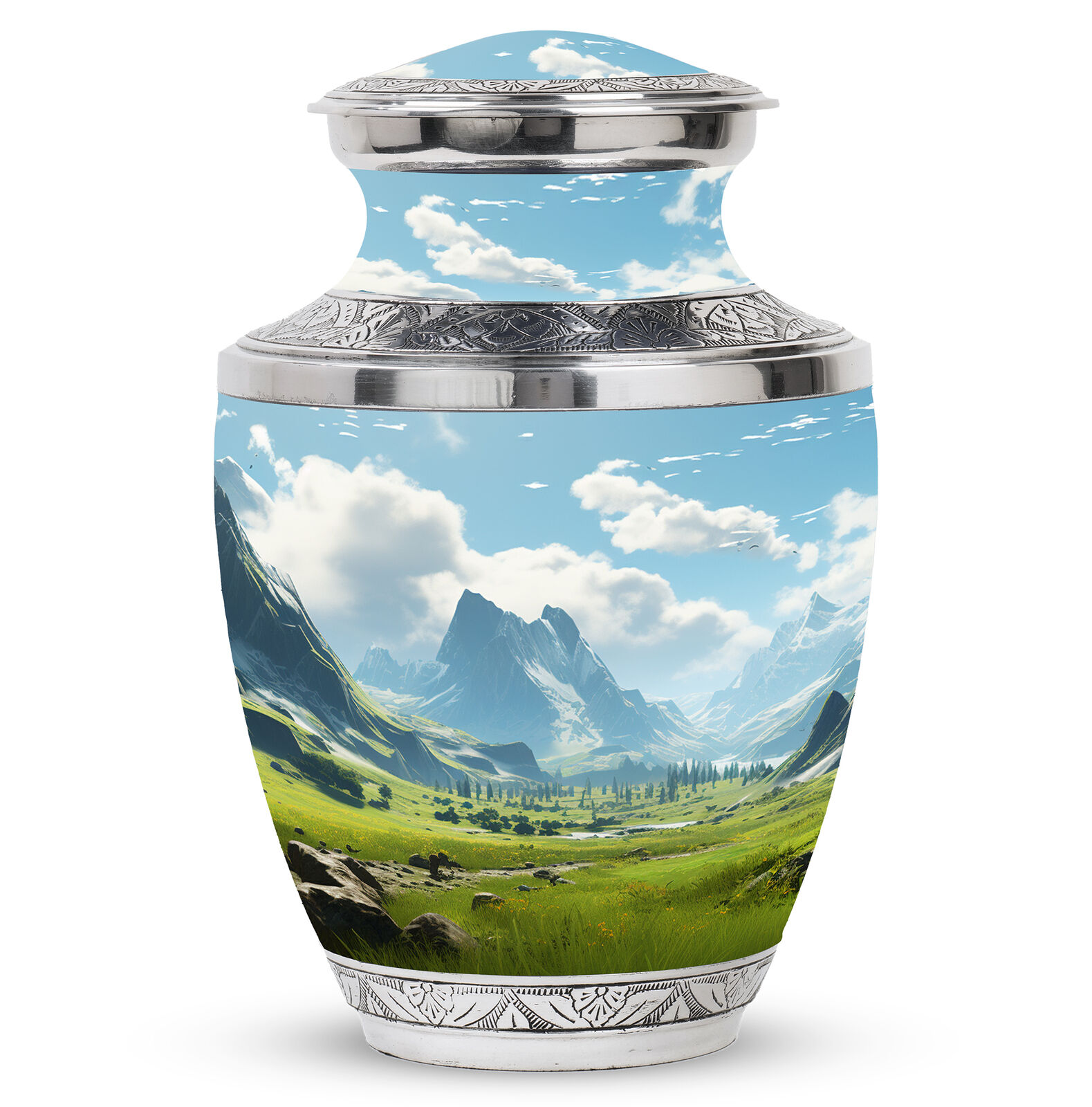 Human Urns For Ashes Adult Small Verdant Mountain Valley (10 Inch) Large Urn
