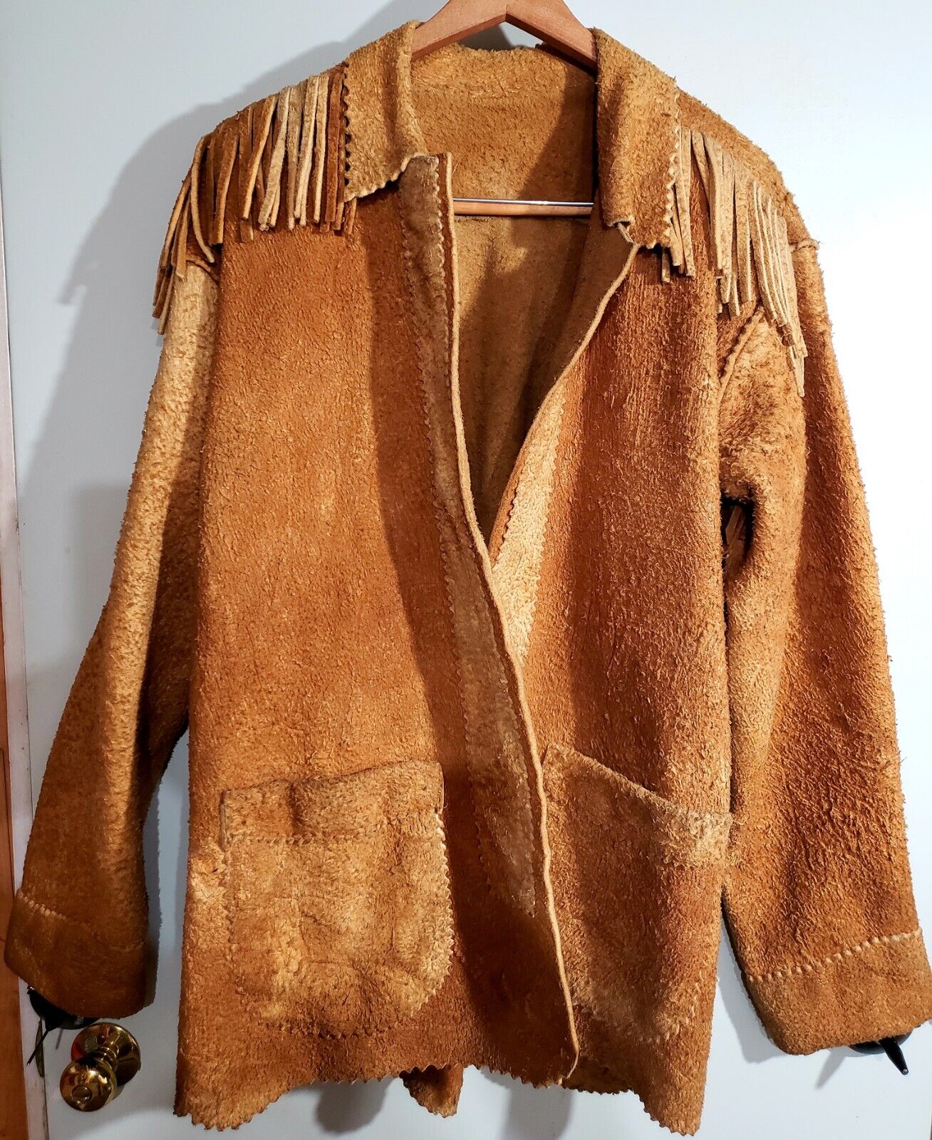Antique Native American Hand Sewn Heavy Leather Jacket. Very Old Buckskin Jacket