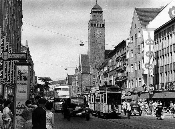 The Karl Marx Strasse in Neukolln at the town hall with traffic A - 1958 Photo