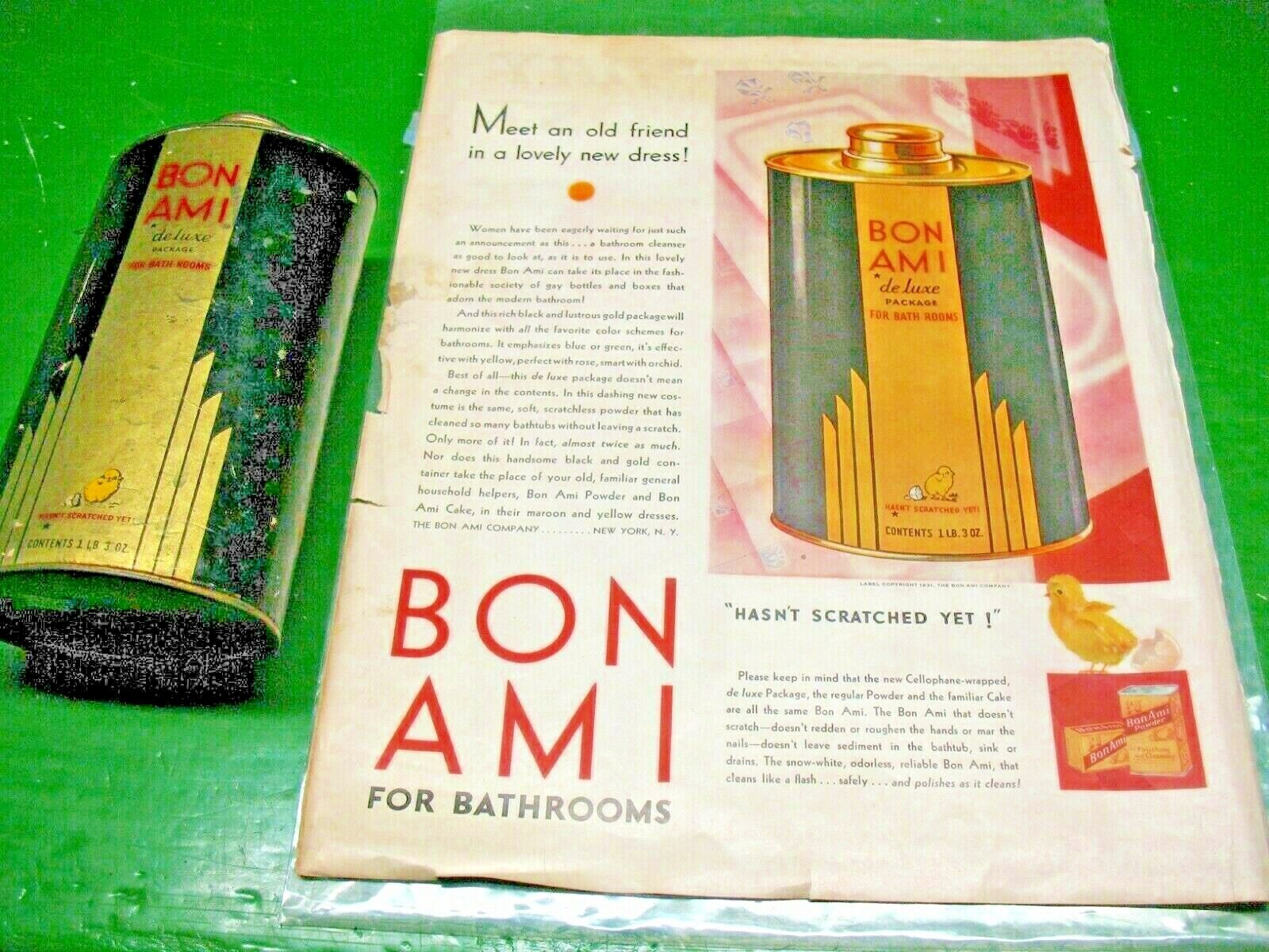 BON  AMI   DE  LUXE  PACKAGE  FOR  BATH ROOMS  DECO  CANISTER /w  ORIGINAL AD 