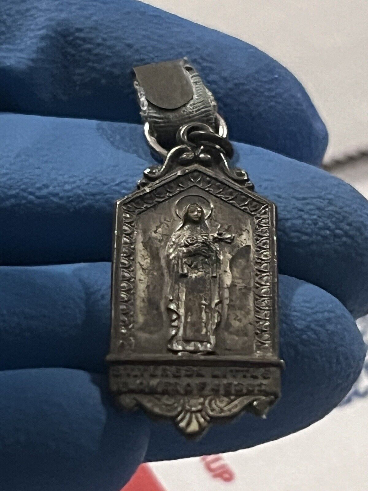 c1920s St Theresa Little Flower Of Jesus Charm Keychain Religious Silver? RARE