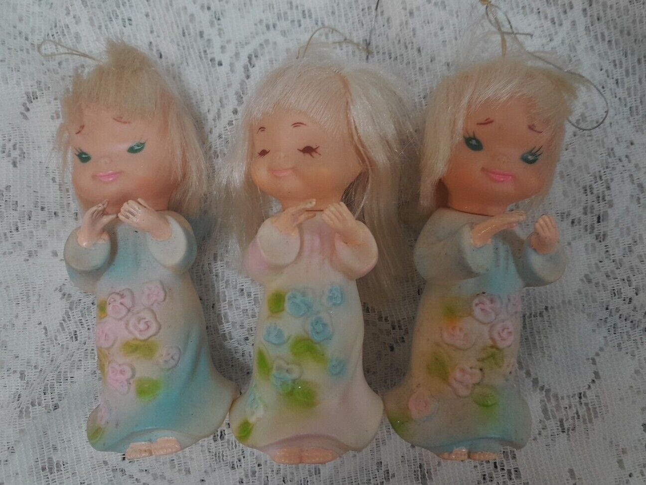 1950s? Kitsch Rubber Angel Doll Ornaments Set Of 3 