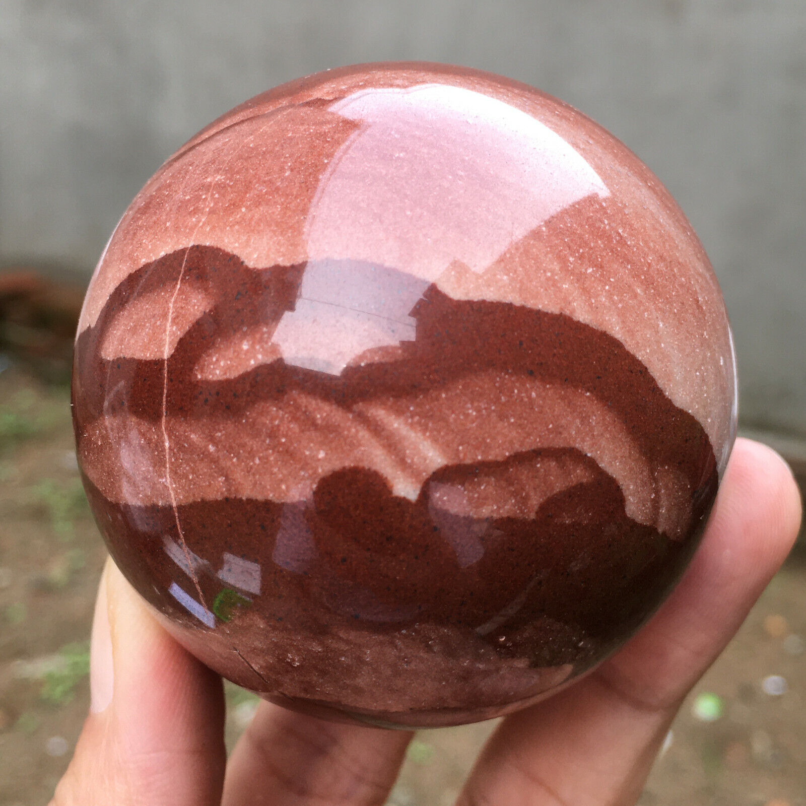 63MM Natural Polished Wood grain stone Crystal Sphere Ball Healing 348g 