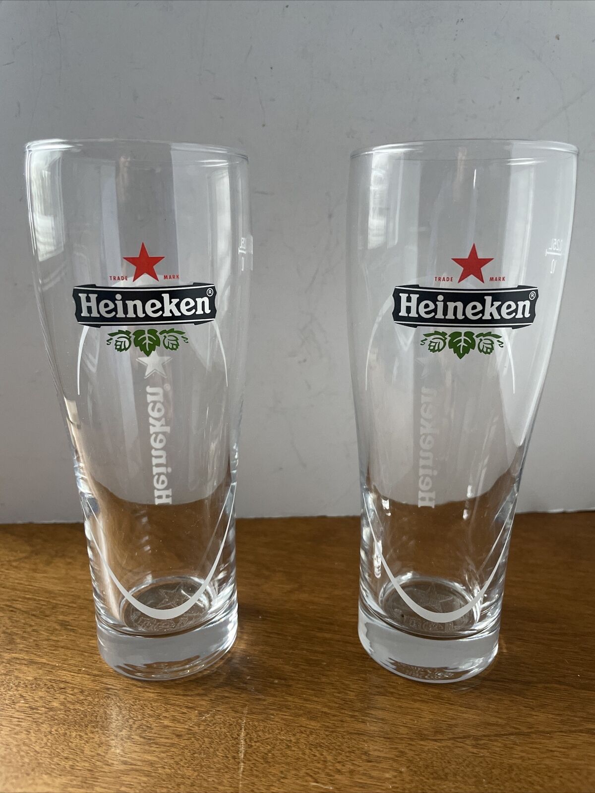 Heineken Pilsner Tall Beer Glass With Red Star Logo .25L Pair Of 2