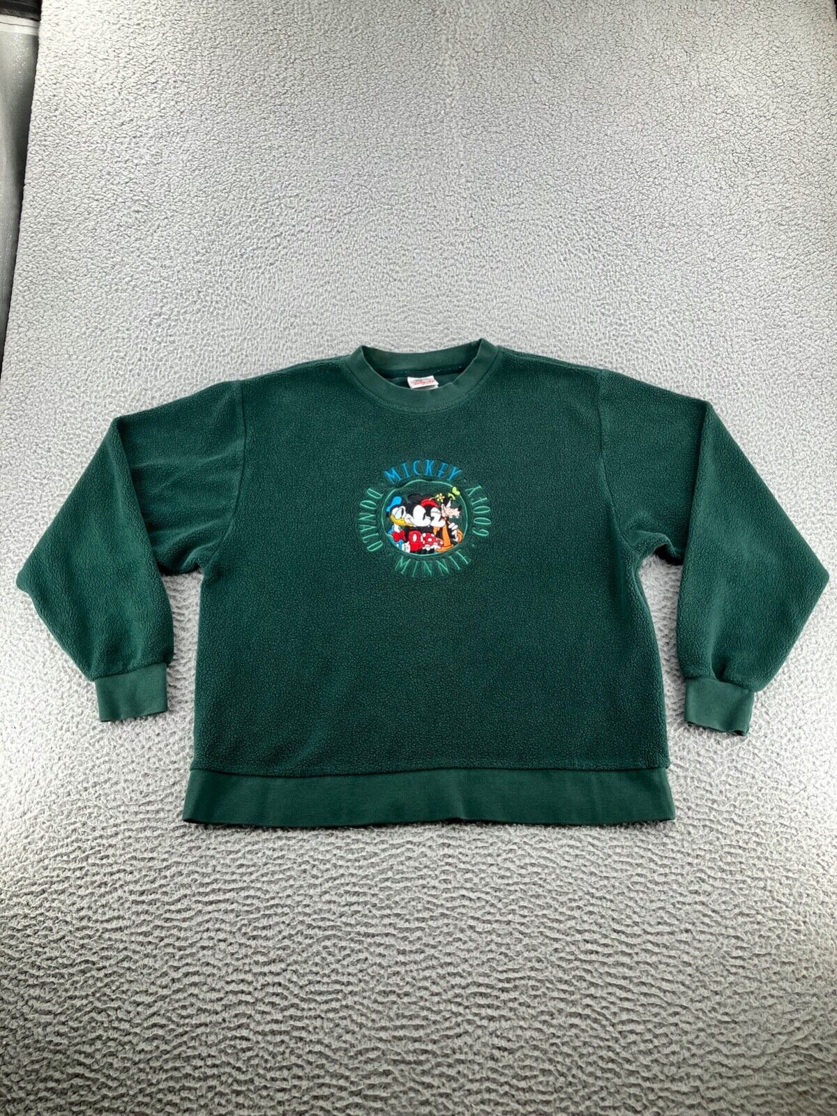Vintage Disney Store Sweatshirt Mens Small Green Mickey Minnie Donald Goofy