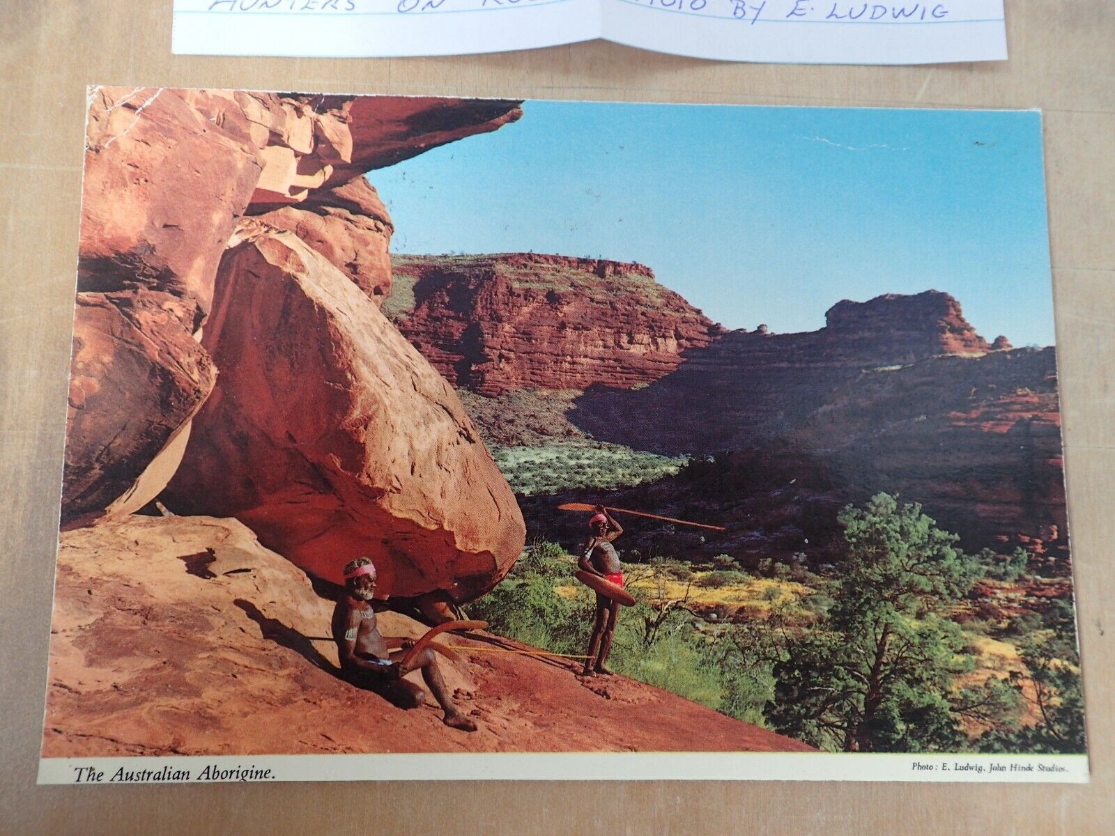 Aboriginal Postcard Depicting Aboriginal Hunters On Rocks Photo By E Ludwig 1975