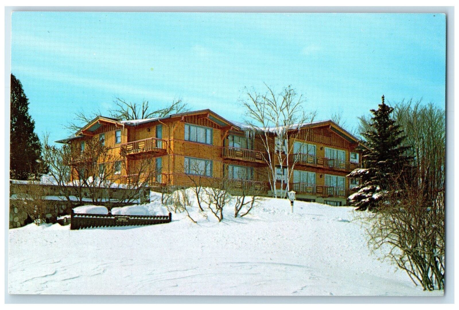 c1960s White Birch Lodge Otsego Ski Club Gaylord Michigan Unposted Tree Postcard