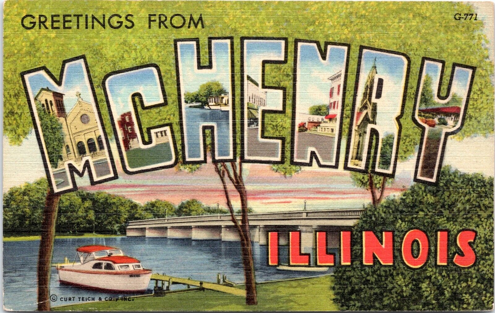 Large Letter Greetings, McHenry, Illinois - 1951 Linen Postcard - Curt Teich