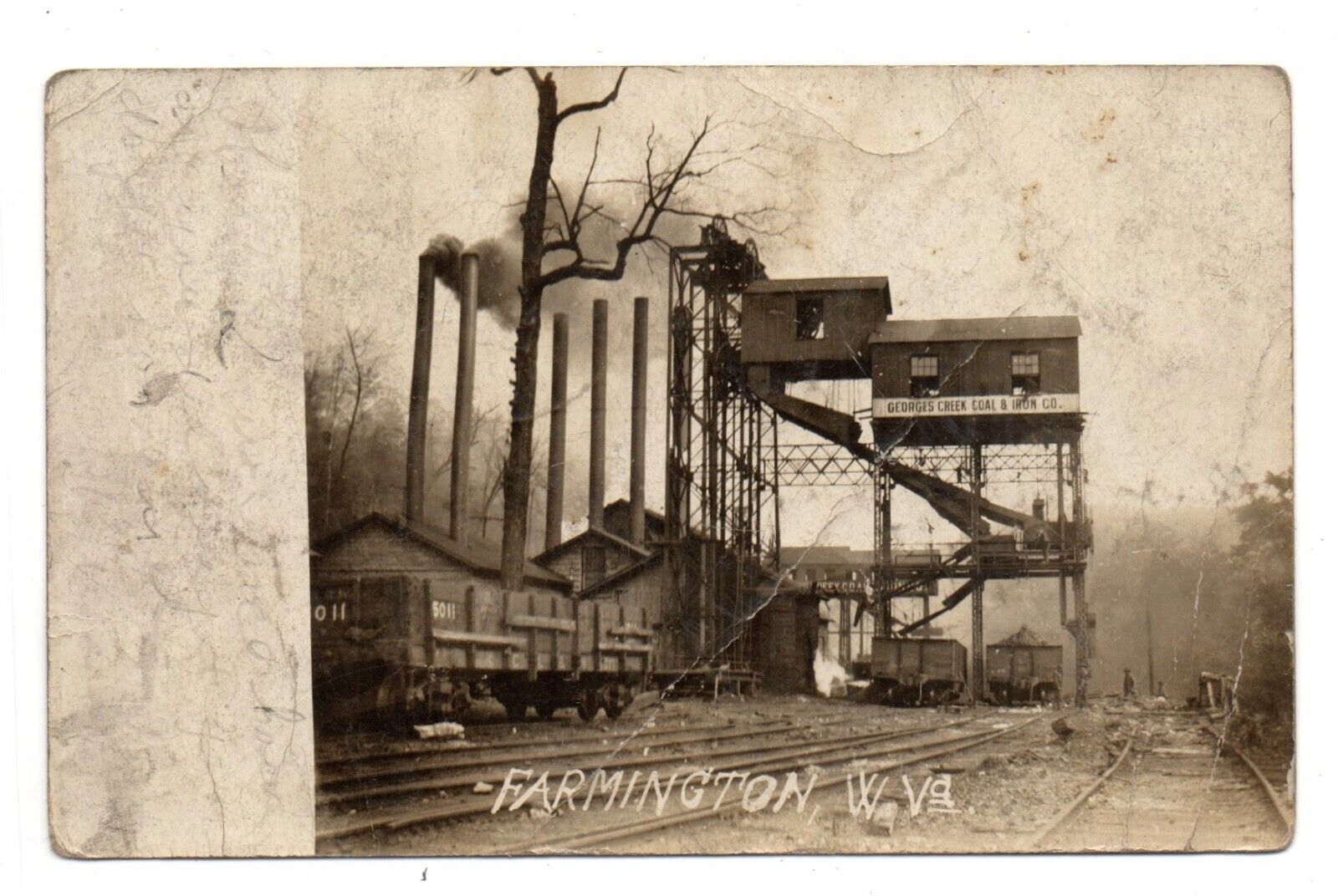 RPPC postcard GEORGES CREEK COAL/IRON railroad loader FARMINGTON WV mining 1907