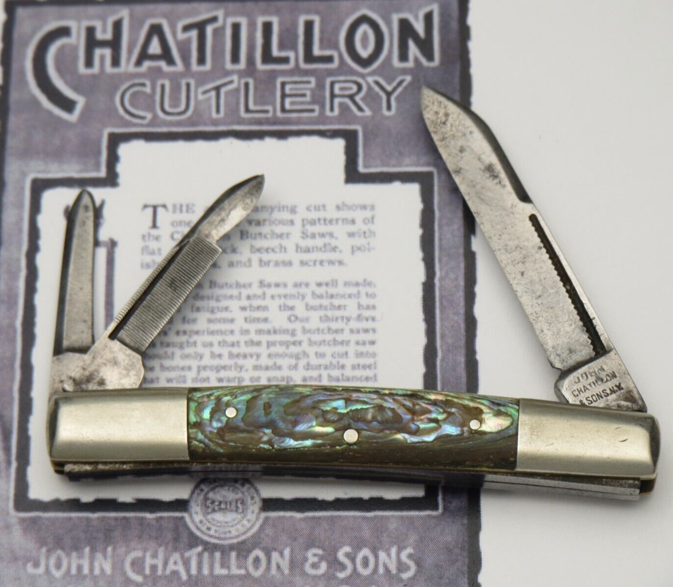 Antique JOHN CHATILLON & SONS NY Congress Whittler Knife - Abalone Handles