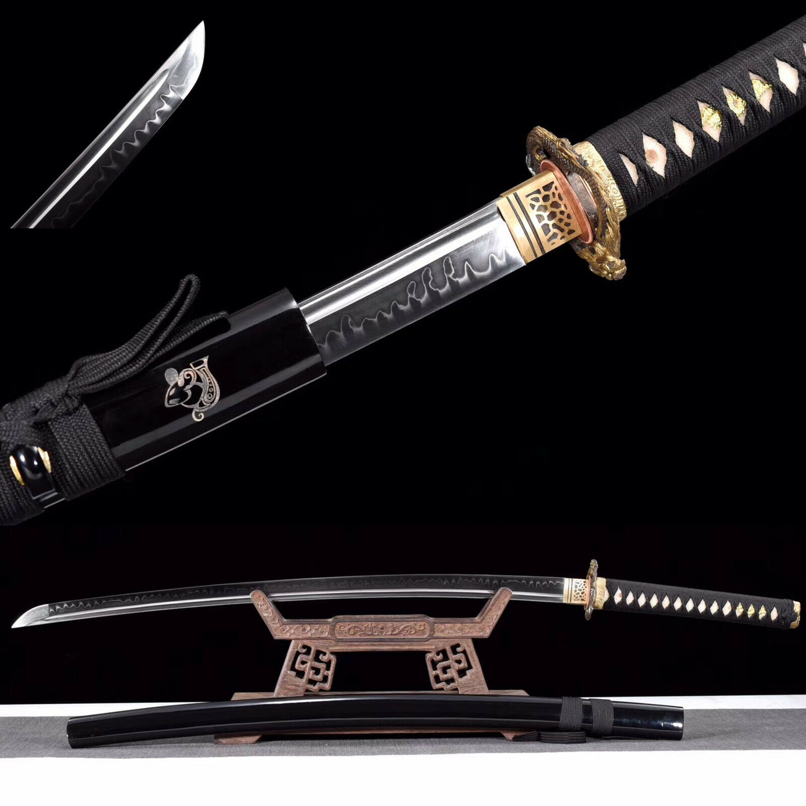 Handmade Japanese Clay Tempered T10 Steel Samurai Katana Sword Sharp 