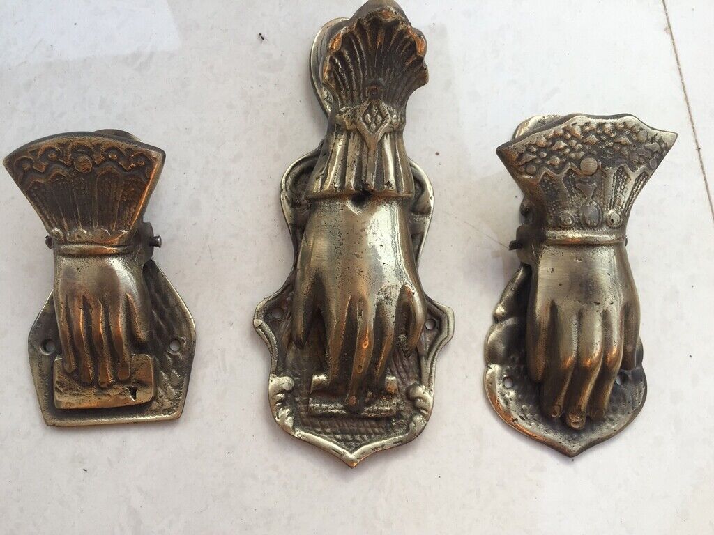 3 Pc 1940's Old Brass Hand Crafted Engraved Lady Hand Shape Victorian Paper Clip