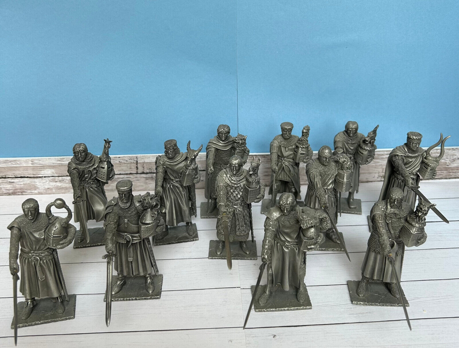 (Set of 12) King Arthur and The Knights of the Round Table Pewter Sculptures