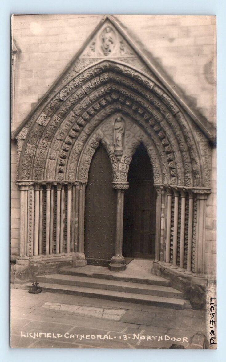 RPPC LICHFIELD Cathedral north door Staffordshire England UK Postcard 