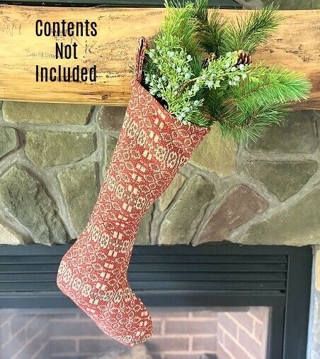 New Primitive Colonial Christmas COVERLET STOCKING Red Green 25\
