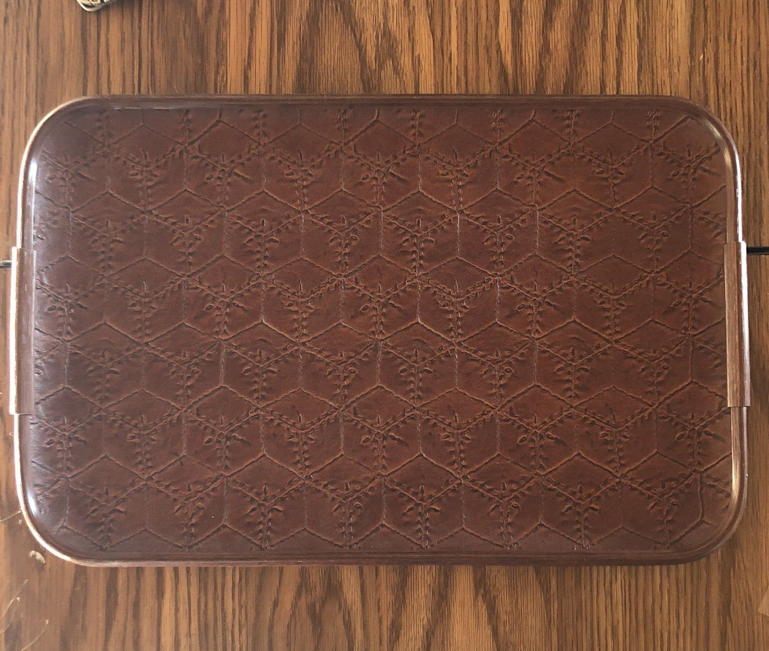 Vintage Tooled Leather? Valet Plastic Tray Embossed Brown Hiryu 11