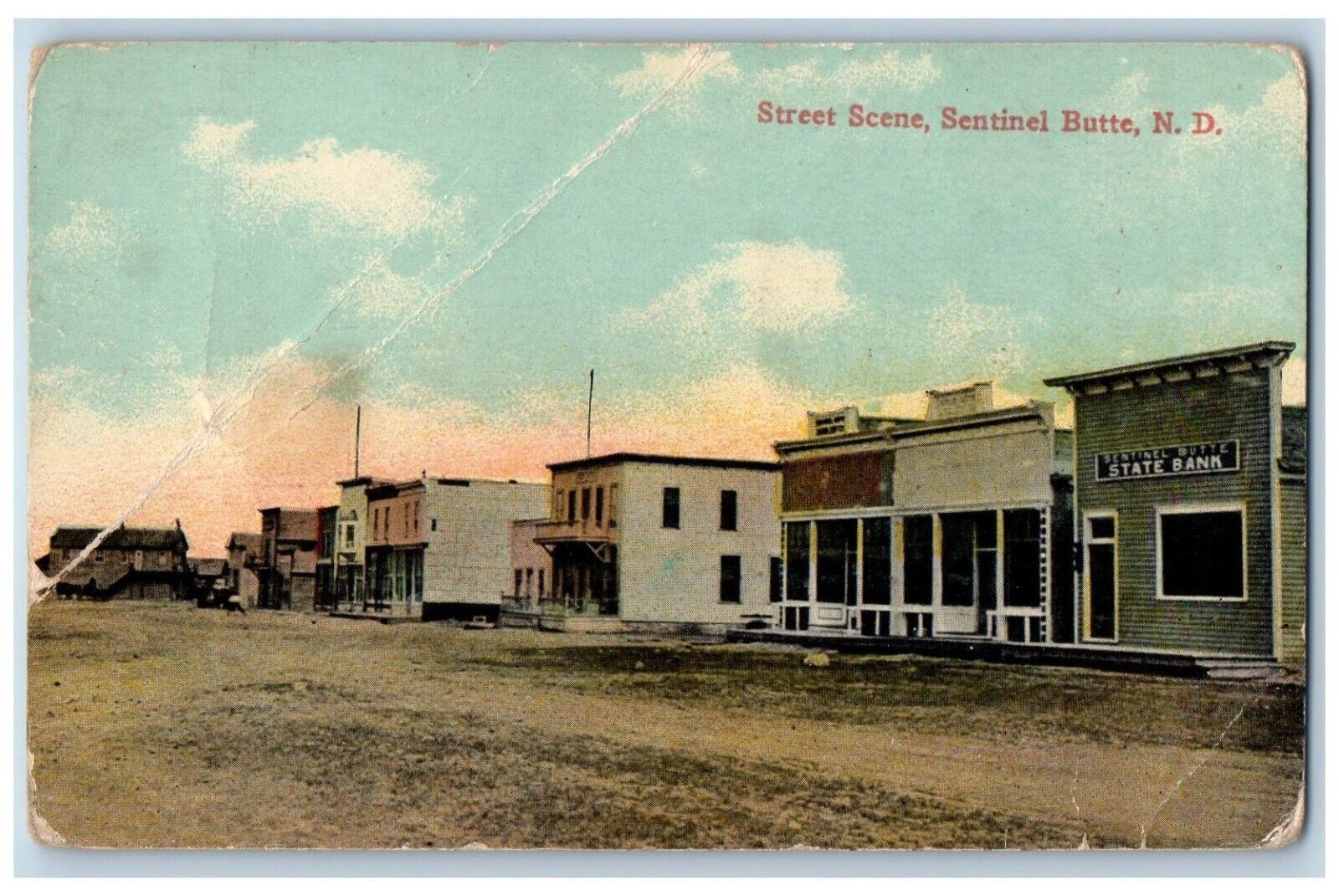 Sentinel Butte North Dakota Postcard Street Scene Exterior c1910 Vintage Antique
