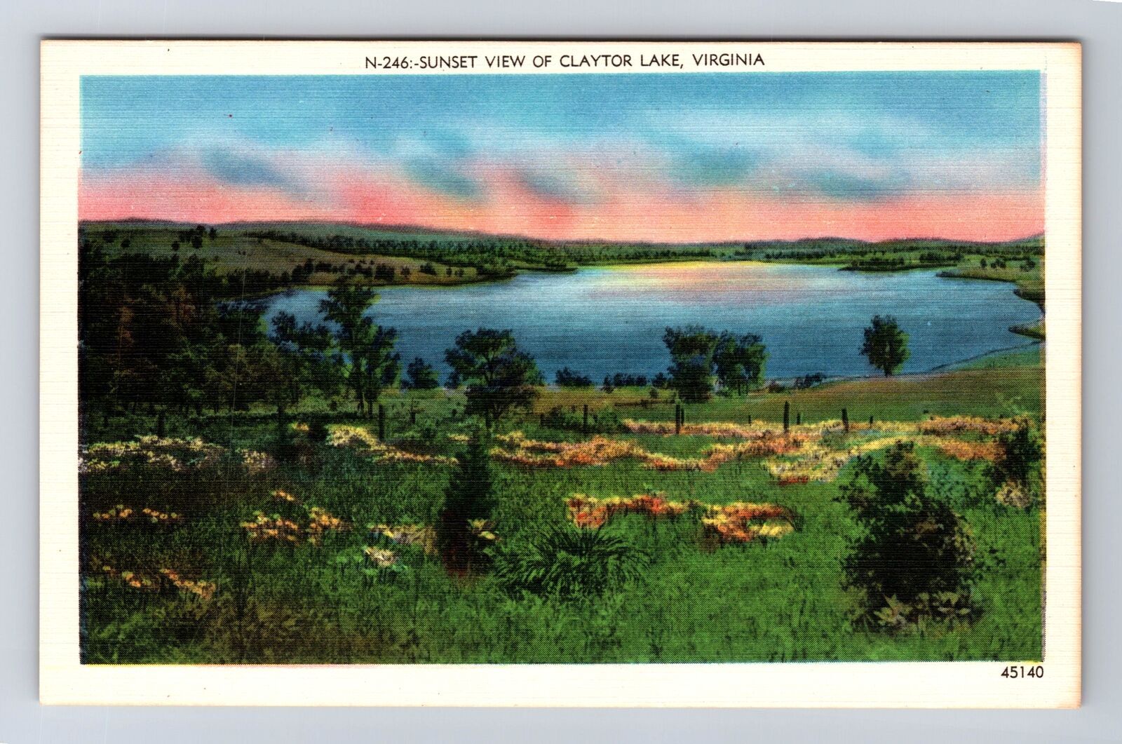 Claytor Lake VA-Virginia, Sunset View of Claytor Lake, Vintage Postcard