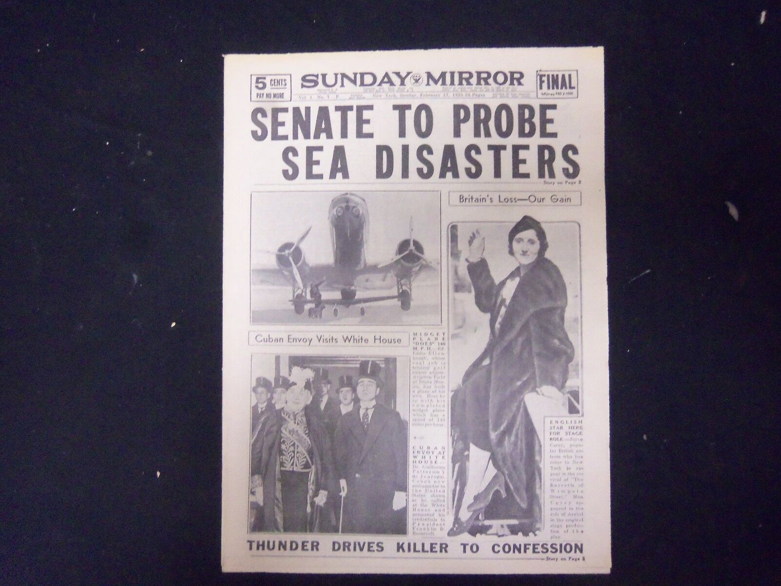 1935 FEBRUARY 17 NEW YORK SUNDAY MIRROR - SENATE TO PROBE SEA DISATERS - NP 2252
