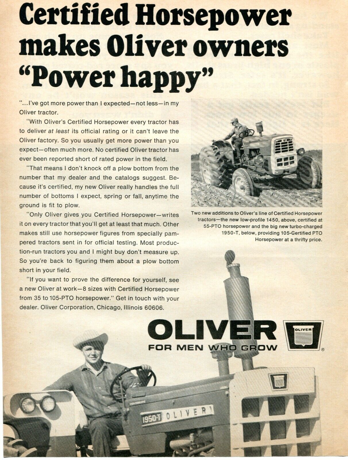 1967 Print Ad of Oliver 1450 1950-T Farm Tractor