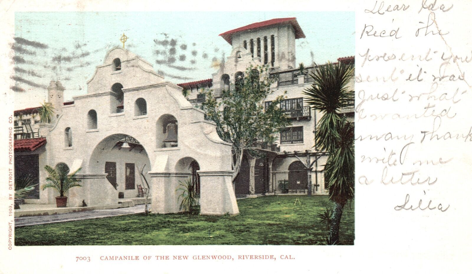 Vintage Postcard 1907 Campanile of the New Glenwood Church Riverside California