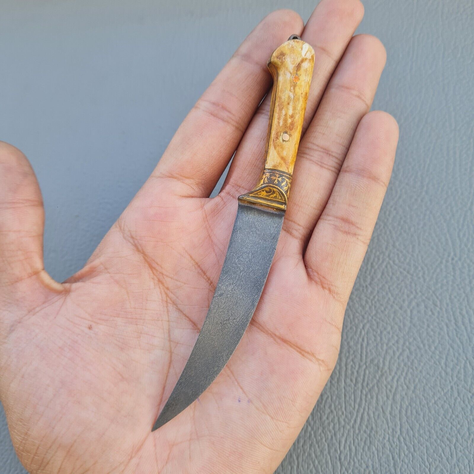 VTG Old Miniature Mughal Sikh wootz Gold damascened fruit cutter kard Knife